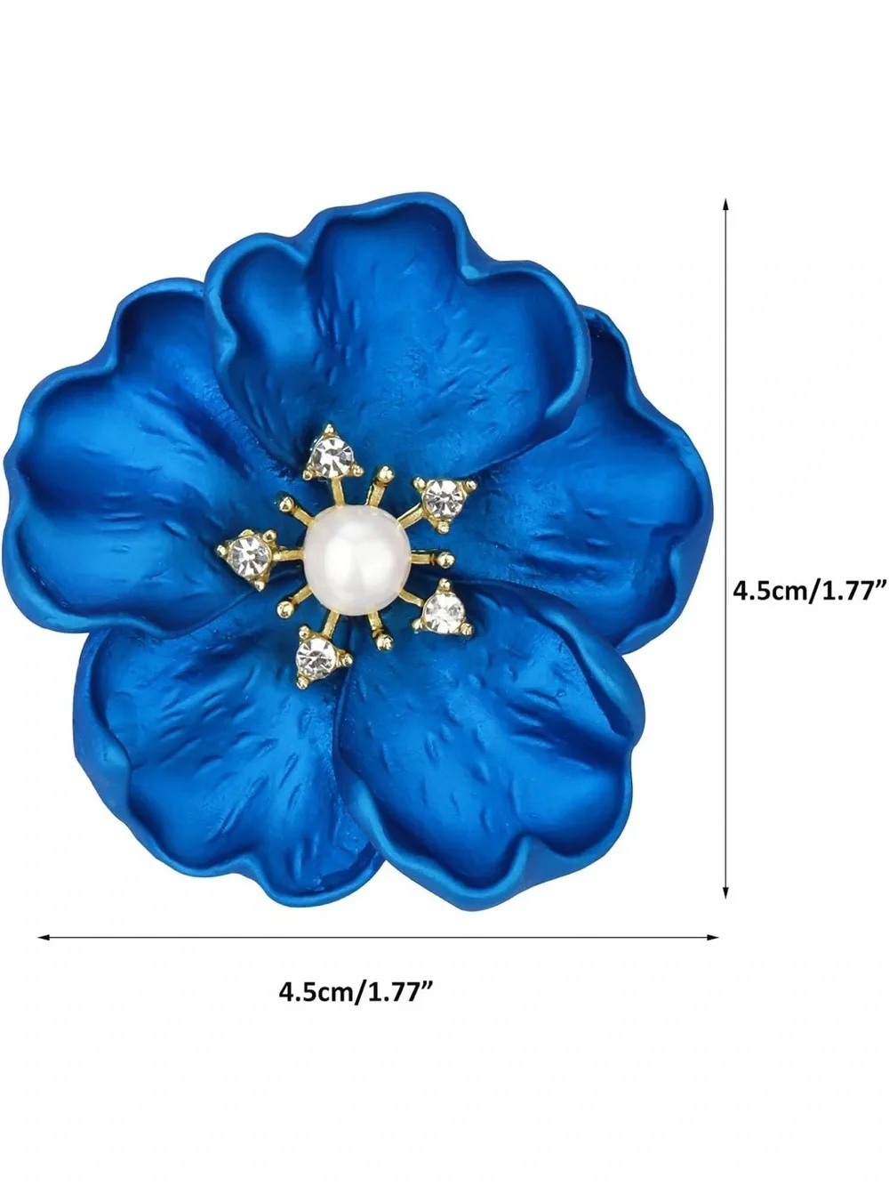 Anthropologie Blue Enamel Flower Brooch with Pearl and Crystals